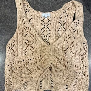 South Moon Under Cropped  Women's Tan Crochet Top